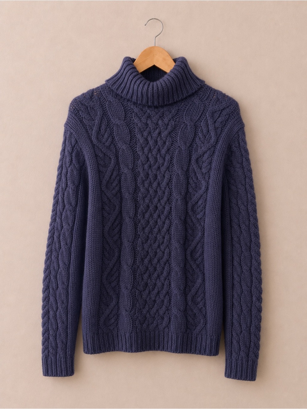 Peregrine Cable Knit Wool Sweater – Made in England – Size XL (Navy)
